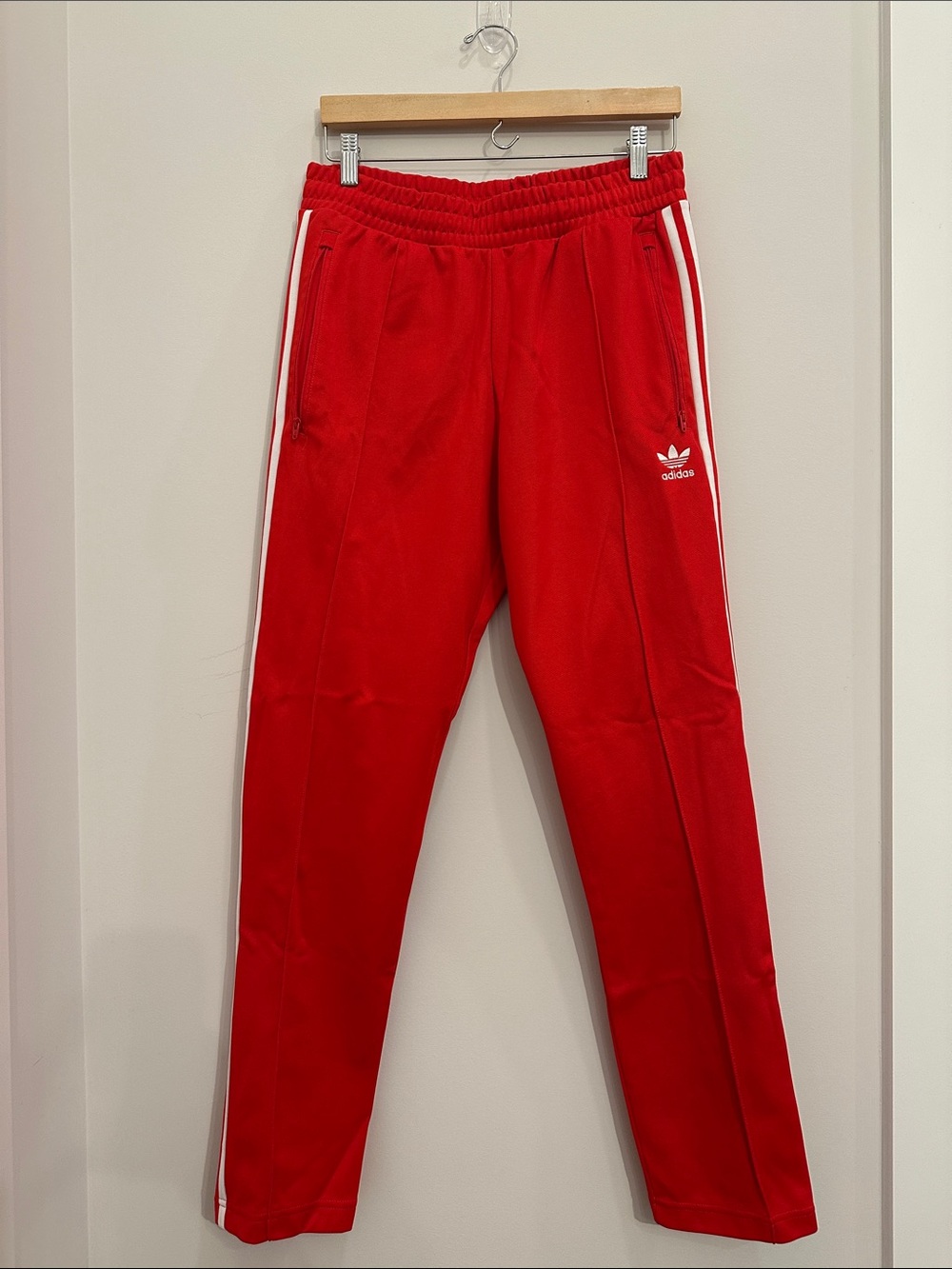 adidas Red Men's Track Pants with White Side Stripes